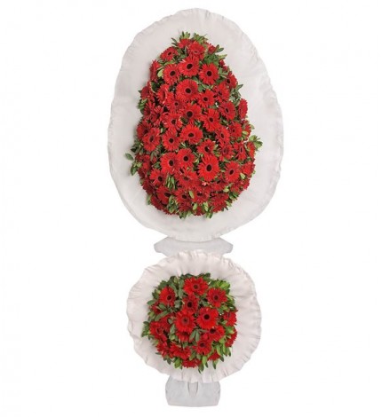 çift göbekli kırmızı cerberalı çelenk